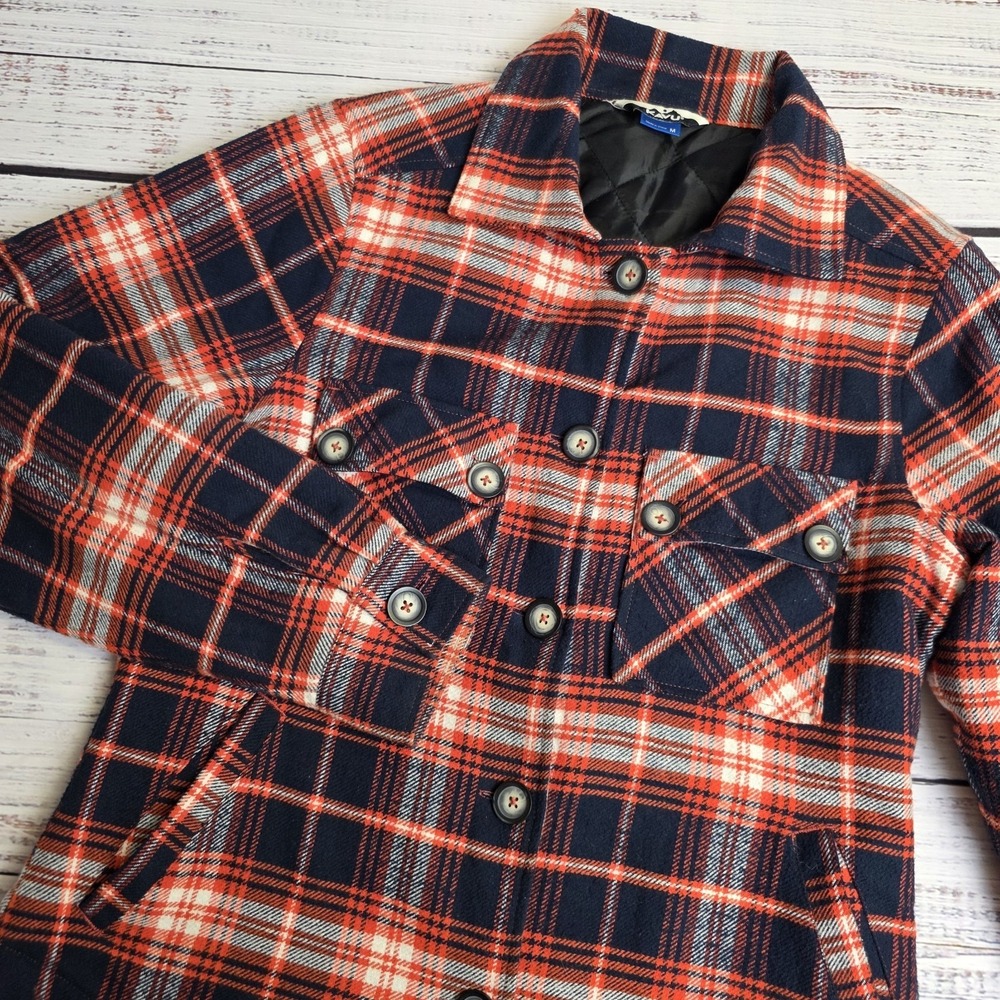 Kavu Womens Jacket‎ Medium Harvest Orange Blue Insulated Button Front Shacket